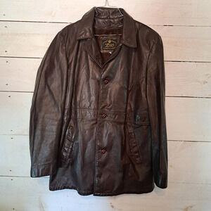 Genuine Leather Men's Bomber Jacket Size 40 Tall Removable Fleece Vest